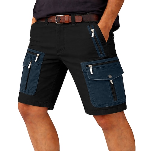 Herren Cargohose Cargohosen Cargo-Shorts Shorts Freizeitshorts Tasche Elastischer Bund Farbblock Einfach Knielang Lässig Outdoor Streetwear Mode Streetwear Schwarz Khaki Unelastisch Image
