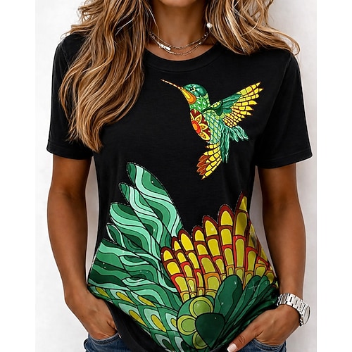 Damen T Shirt Druck Grafik Tiermotiv Leopard Vintage Stilvoll Klassisch Kurzarm Rundhalsausschnitt Rundhals Normale Oberteile Lässig Täglich Wochenende Schwarz und weiss Schwarz und Grau Schwarz Image