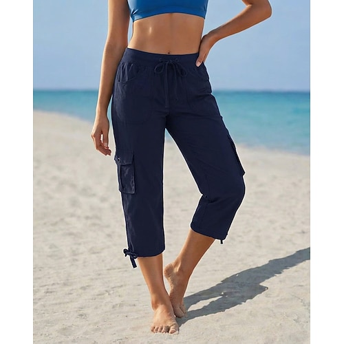 Damen Cargo-Hosen Urlaub Capris Hohe Taille Einfach Komfort Unelastisch Urlaub Straße Lässig Blau Weinrot Dunkelgrau Grau Sommer Frühling Image