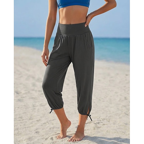Damen Caprihose Urlaub Basic Wadenlang Mittlere Taille Einfarbig Einfach Komfort Hohe Elastizität Blau Weinrot Hellgrau Dunkelgrau Sommer Frühling Image