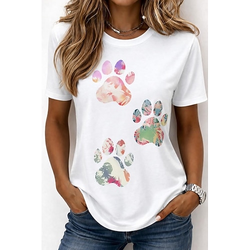 Damen T Shirt Druck Grafik Tiermotiv Hund Vintage Stilvoll Klassisch Kurzarm Rundhalsausschnitt Rundhals Lange Oberteile Lässig Täglich Wochenende Weiß Kaffee Weiß 2 Sommer Frühling Herbst