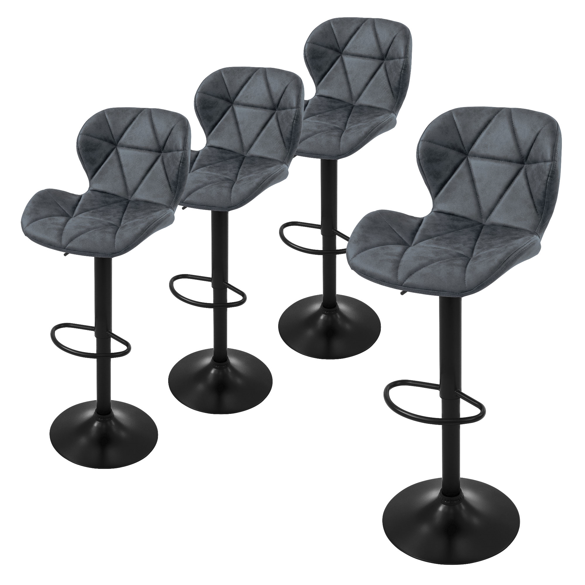 Ml-design - Set Di 4 Sgabelli Da Bar Rivestimento In Ecopelle Antracite Sedia Da Banco Regolabile In Altezza 59-79 Cm Girevole A 360° Sgabello Alto Da Cucina Sedie Da Bistrot Con Schienale E Poggiapiedi