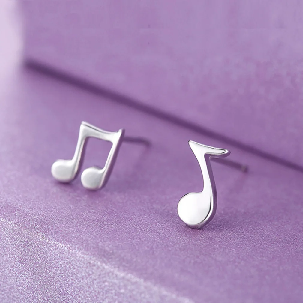 Neuer, schlichter Modeschmuck aus 925er Sterlingsilber für Damen, Musiknoten, asymmetrisch, süß, exquisit, Ohrstecker E211 Image