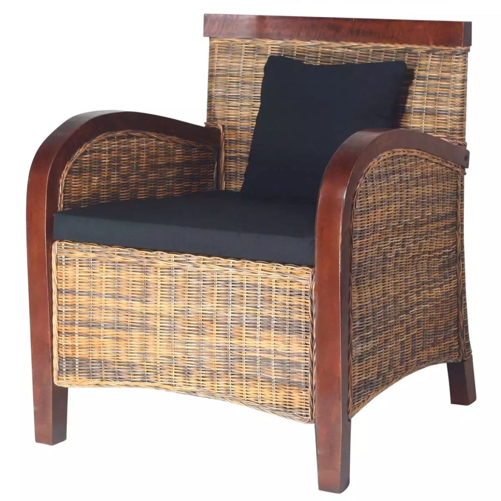 Helloshop26 - Sessel Stuhl Lounge-Sessel Design-Club-Sofa Wohnzimmer handgeflochtenes Rattan braun 1102077/3 Image