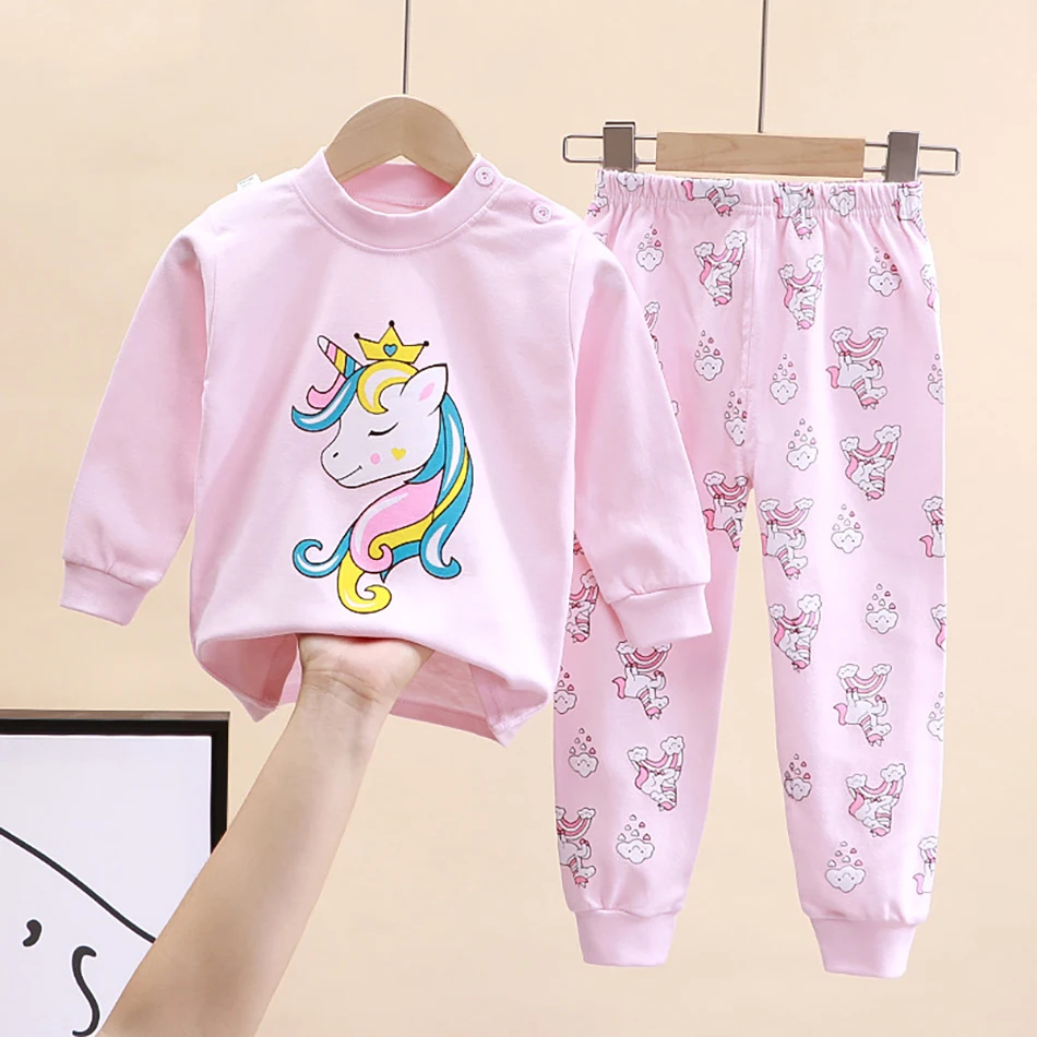 Cartoon-Einhorn-Tier-Nachtwäsche, Kinder-Pyjama-Sets, Unisex, Kinder-Herbstkleidung, langlebig, weich, warm, Komfort für den täglichen Gebrauch Image