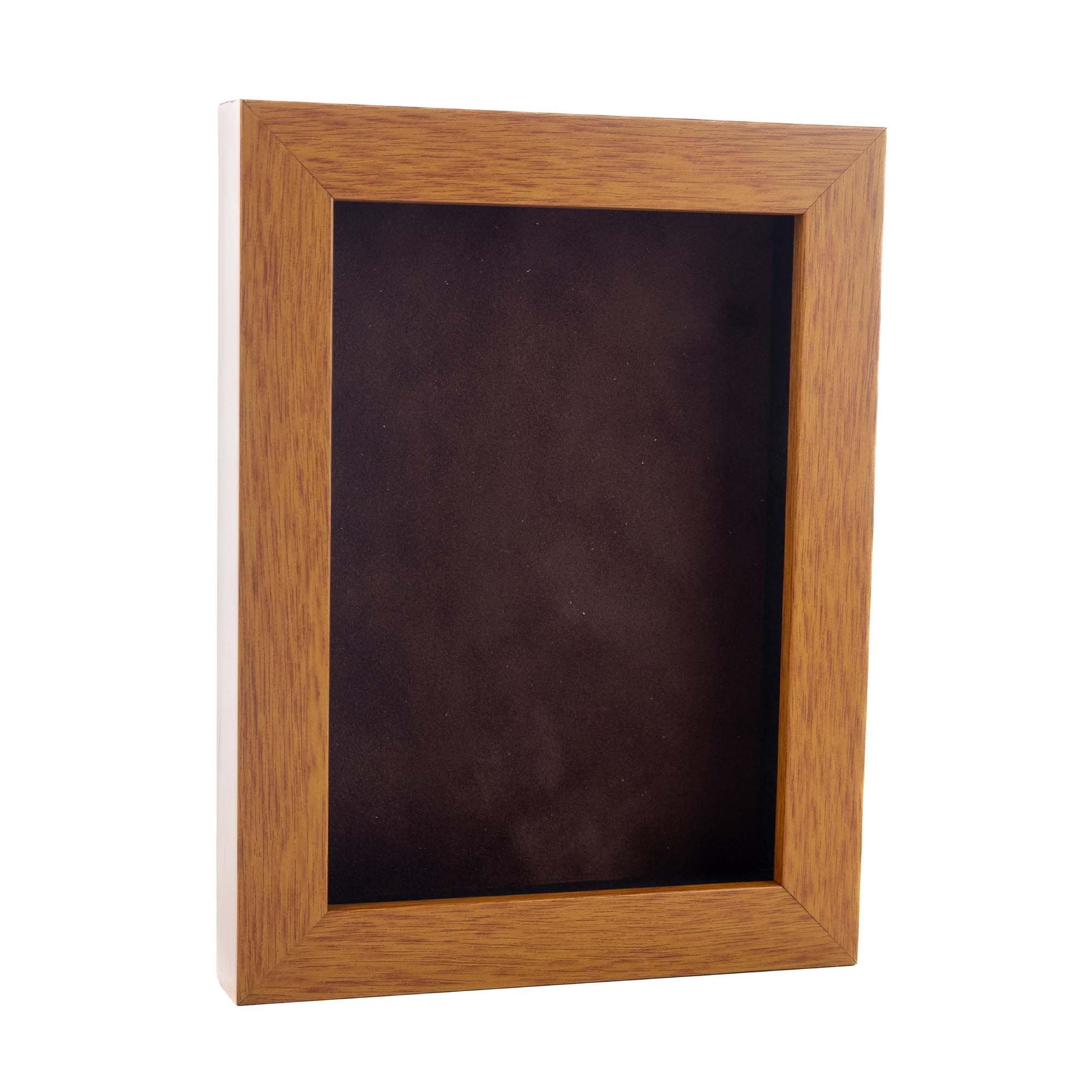 Warm Honey Brown Wood Shadow Box Frame with Acrylic Front - Brown Suede Backing, 30 Sizes
