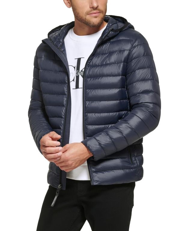 Hooded & Quilted Packable Jacket - Blue - Calvin Klein Jackets