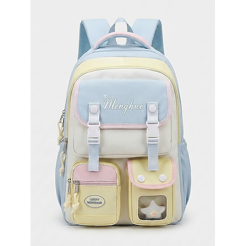 Zaino da donna in poliestere color macaron, borsa scolastica capiente con spallacci regolabili per ragazze delle scuole medie, ideale per il ritorno a scuola, i viaggi e gli sport all'aria aperta.