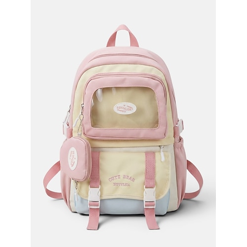 Zaino da donna in poliestere color macaron, borsa scolastica capiente con spallacci regolabili per ragazze delle scuole medie, ideale per il ritorno a scuola, i viaggi e gli sport all'aria aperta.