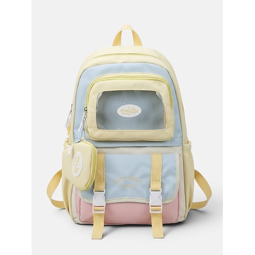 Zaino da donna in poliestere color macaron, borsa scolastica capiente con spallacci regolabili per ragazze delle scuole medie, ideale per il ritorno a scuola, i viaggi e gli sport all'aria aperta.