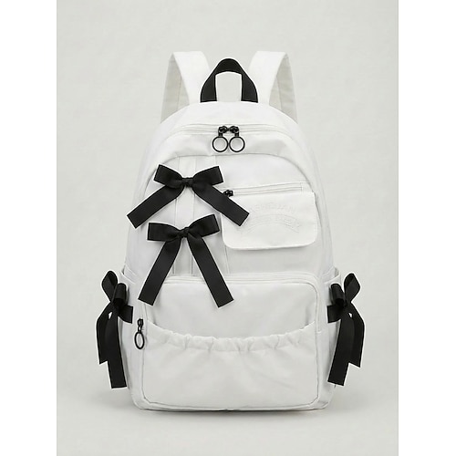 Zaino da donna in poliestere con decorazione a fiocco, disponibile in diversi colori, con numerose tasche, spallacci regolabili, perfetto per la scuola elementare. ritorno a scuola media, viaggi,