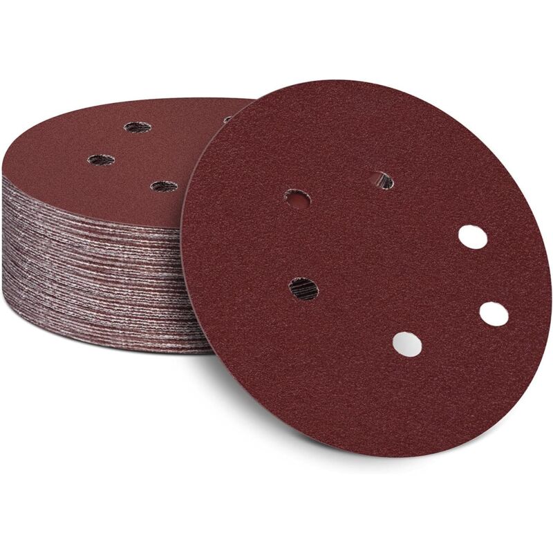50 Dischi Abrasivi Da 150 Mm Per Levigatrice Orbitale Casuale, Grana 600, Carta Vetrata Da 150 Mm, 6 Fori, Nastri Abrasivi In Velcro Per Legno, Truciolato, Metallo