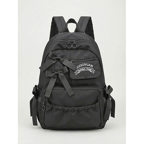 Zaino da donna in poliestere con decorazione a fiocco, disponibile in diversi colori, con numerose tasche, spallacci regolabili, perfetto per la scuola elementare. ritorno a scuola media, viaggi,
