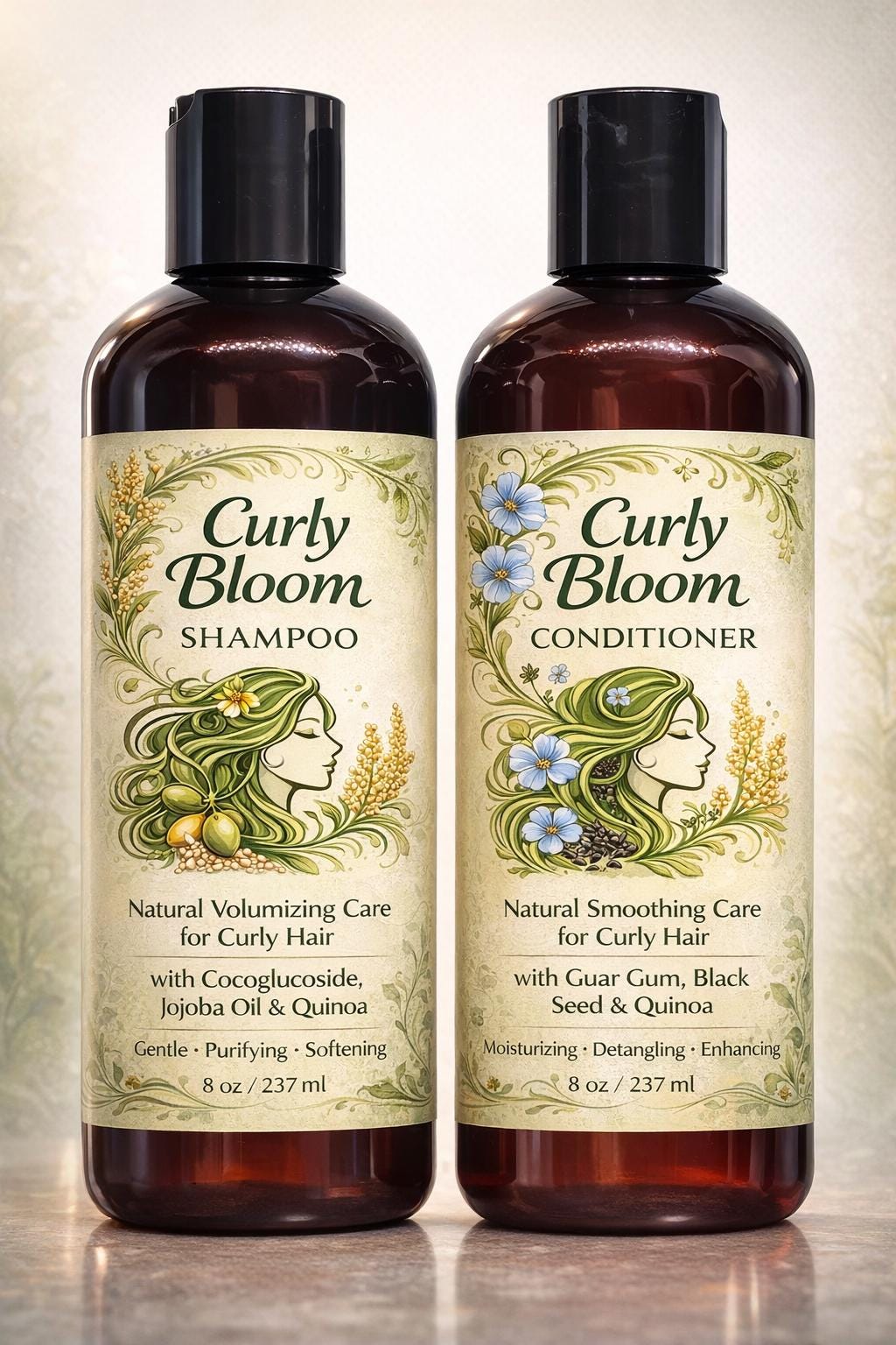 Curly Bloom Curl Care Set - Shampoo e balsamo naturali per capelli ricci