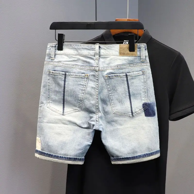 Sommer lässig Denim knielange Jeans Shorts Männer solide Vintage gewaschen Cowboy Streetwear Patchwork Mode dünne kurze Hosen Image