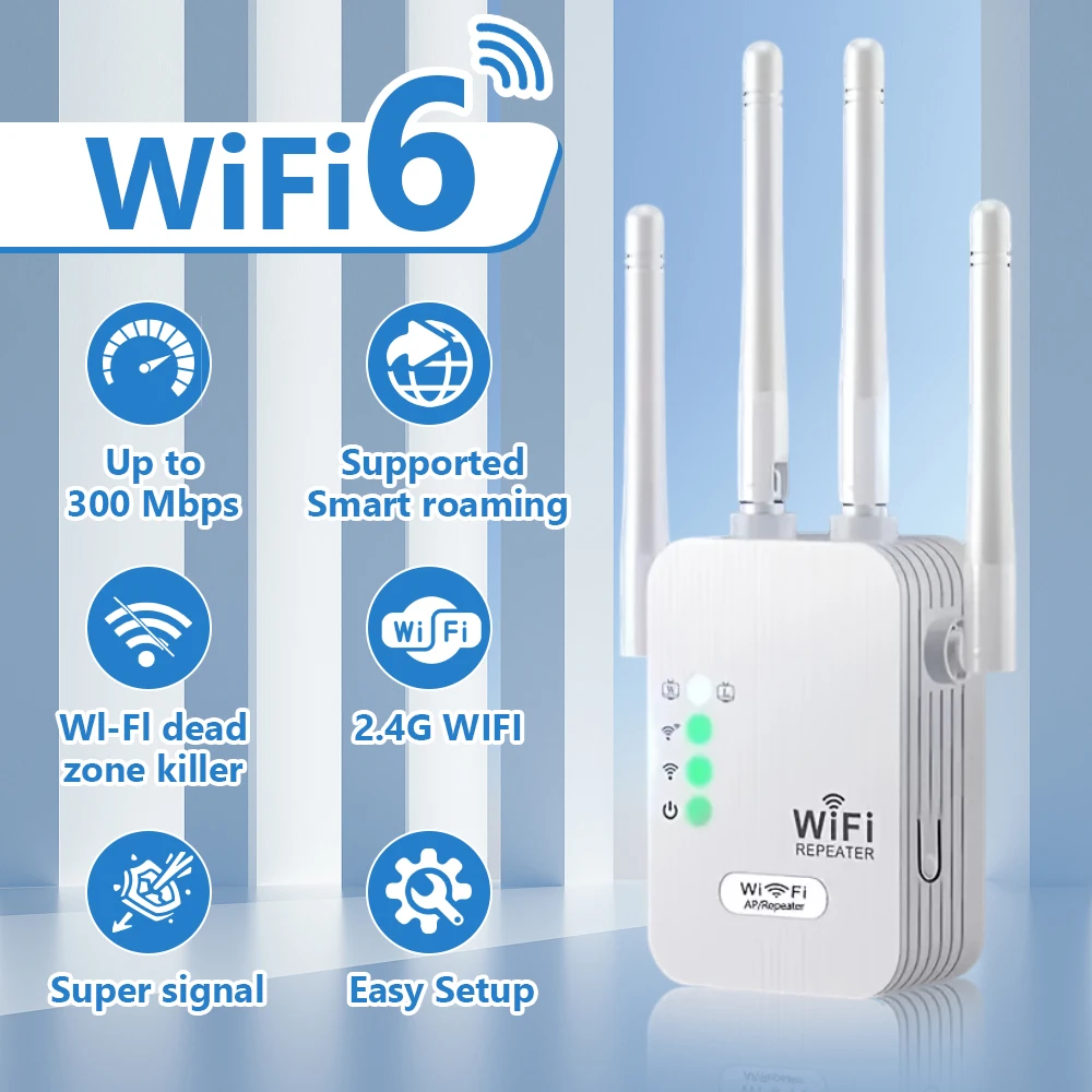 WiFi 6 300Mbps WLAN-Repeater Einband 2,4GHz WiFi-Verstärker Wi-Fi 6 Verstärker Reichweitenverlängerung Signalverstärker Image