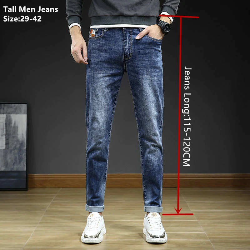 190 cm hohe Herren-Jeans, klassisch, blau, extra lange Hose, 115 cm, Frühling und Herbst, Übergröße 38 40, 42, Slim-Fit, große Jungen-Stretchhose