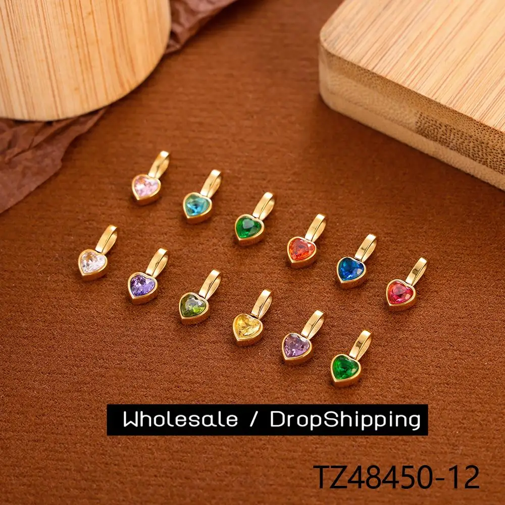 CARLIDANA Farbige Zirkonia-Charms mit Herz, Liebe, Geburtsstein, vergoldeter Edelstahl, DIY-Schmuck, Halskette, Armband Image