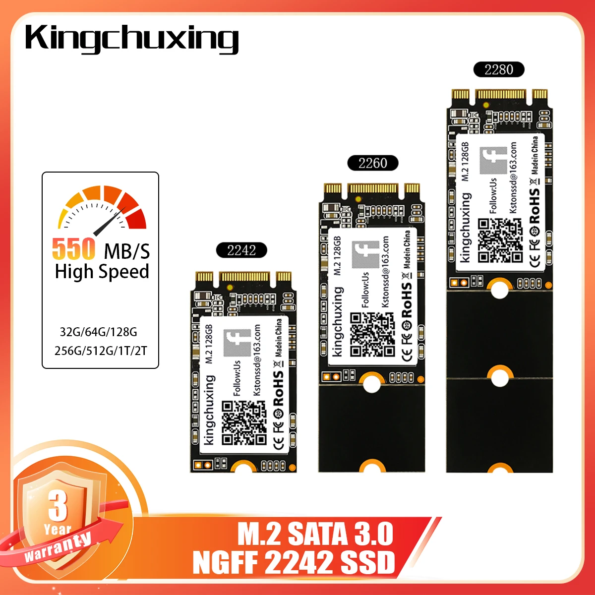 Kingchuxing M.2 NGFF SSD 2280 2260 2242 1 TB 512 GB 256 GB 128 GB SATA Solid State Drive Lot Image