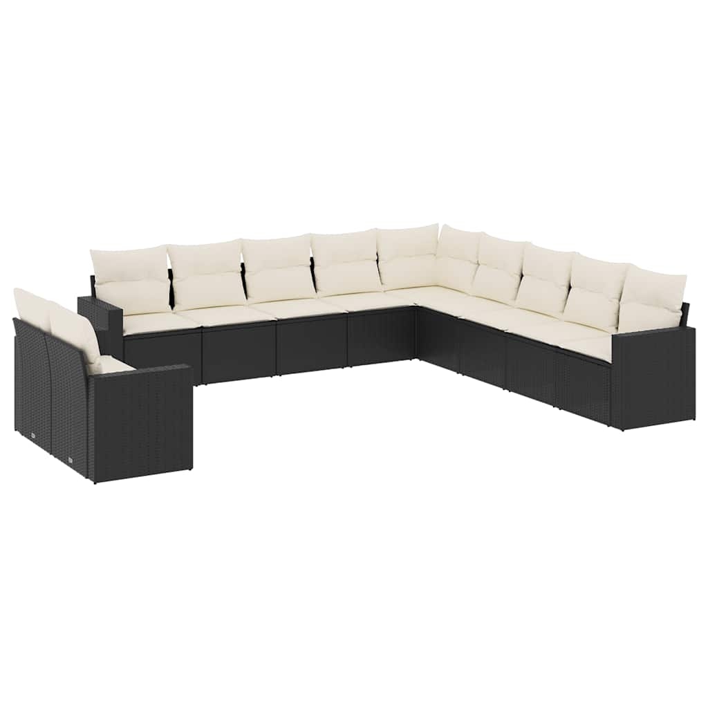 vidaXL 11-tlg. Garten-Sofagarnitur mit Kissen Schwarz Poly Rattan Image