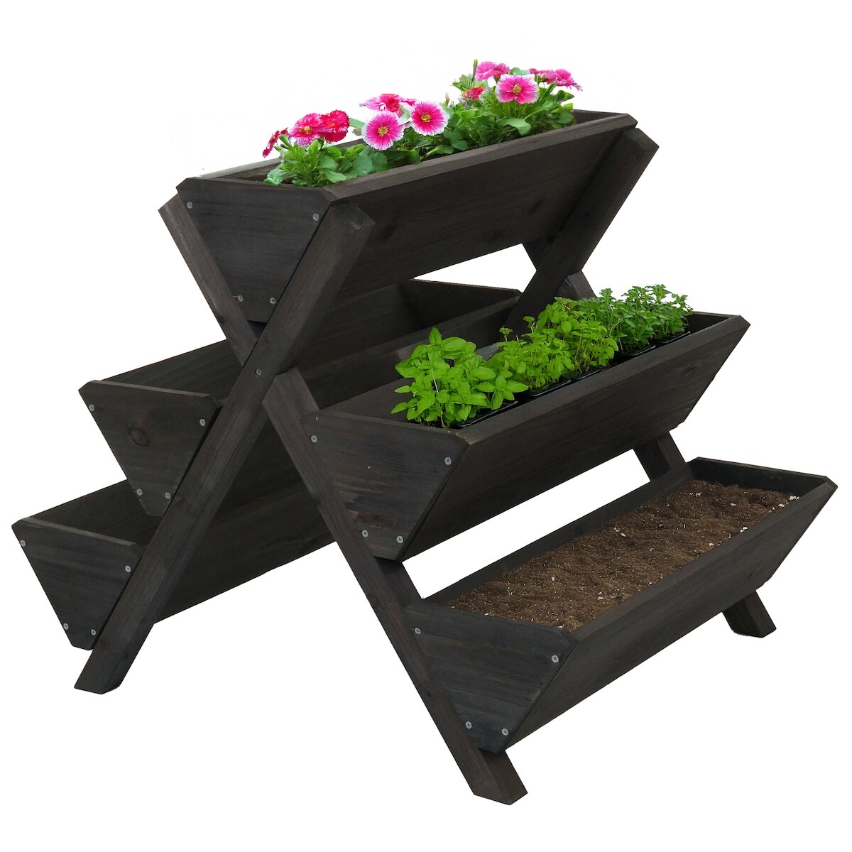 PROREGAL Pflanztreppe |HxBxT 56x56x70cm | 5 Kästen Outdoor Holz FSC® | Anthrazit | Blumenregal Kräutertreppe Pflanzkübel Hochbeet Image