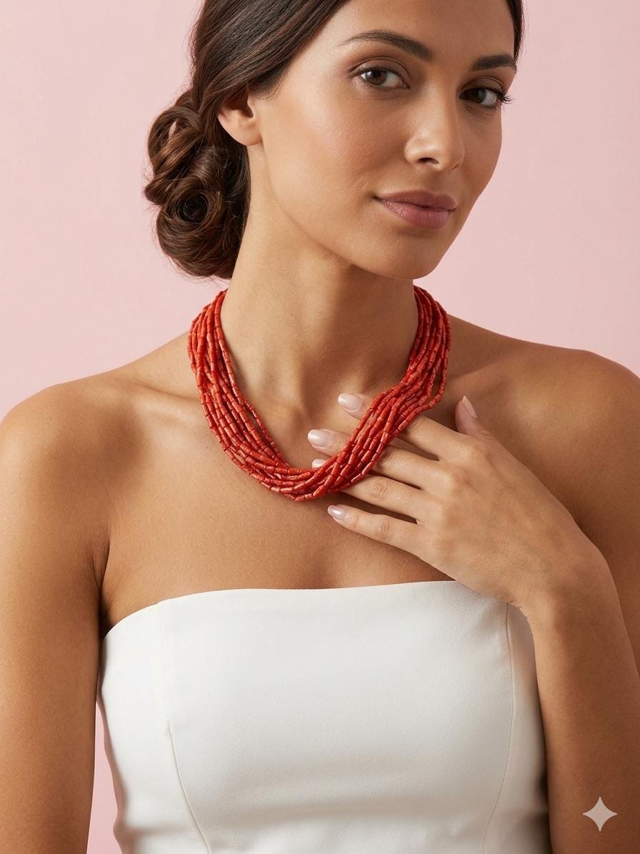 collana donna, collana corallo naturale, collana multifilo, regalo donna , collana corallo vero, gioielli corallo, collana multifilo corallo