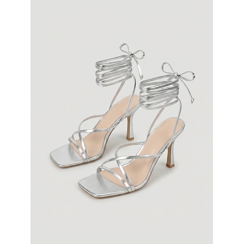 Rote Schnürsandalen mit hohem Absatz für Damen – Riemchensandalen mit Stilettoabsatz für Cocktailpartys und Abendveranstaltungen Image