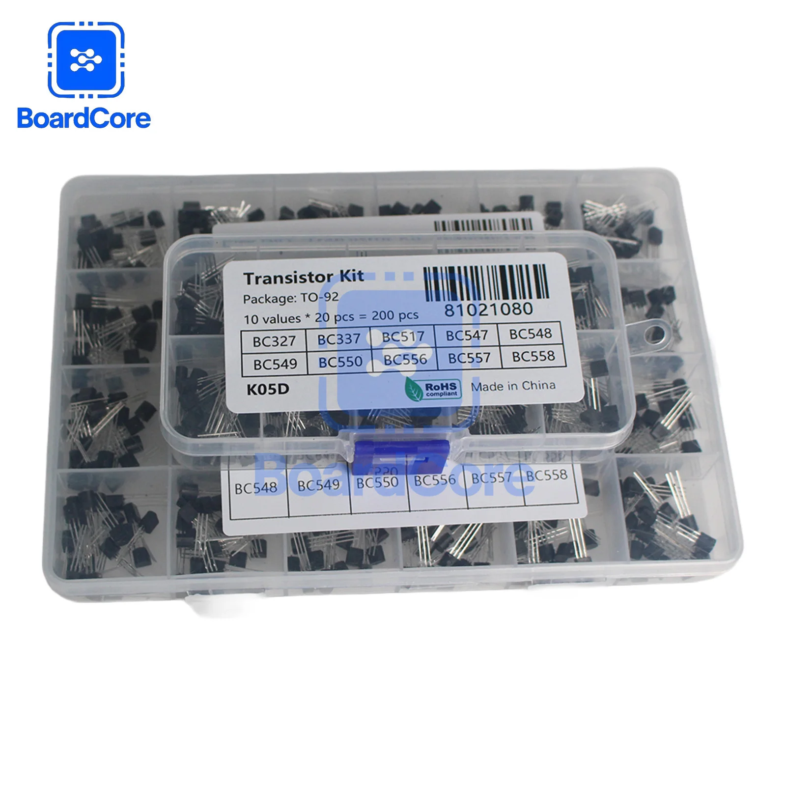 200/480 Stück Transistor-Kit 2N2222 2N3904 S8050 BC327 BC337 BC547 BC548 BC549 BC557 BC558 A1015 C945 PNP/NPN TO-92 Transistoren-Set Image