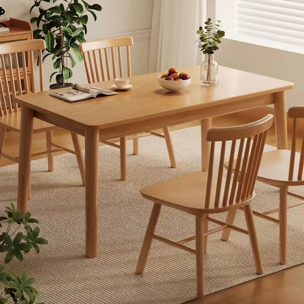 Massivholz-Esstisch, moderner rechteckiger Esstisch für Zuhause, Esstisch im japanischen Stil, kleine Wohnung, einfach