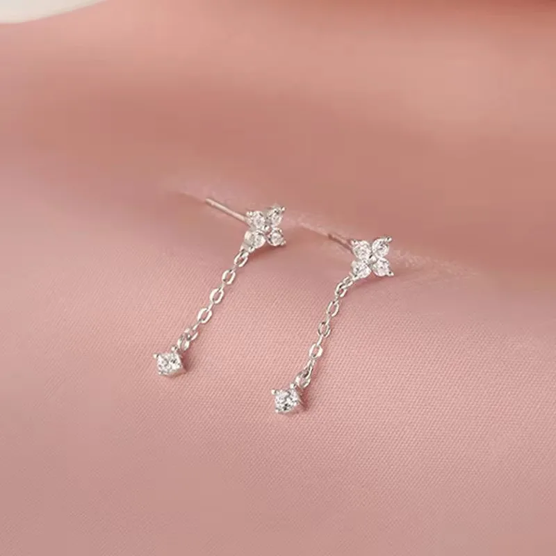 Neue Silber Farbe Intarsien Zirkon Klee Quaste Ohrringe Für Frauen Zarte Kette Anhänger Ohrring Partei Schmuck Zubehör Geschenke Image