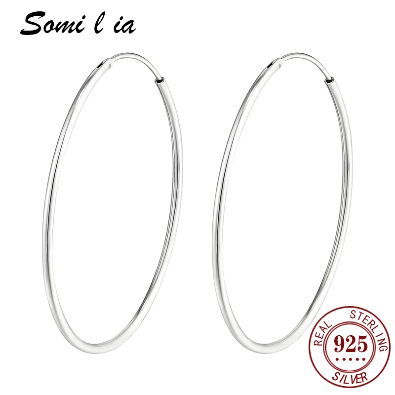 Somilia Sterling Silber Platin große Creolen für Frauen Echtgeld Schmuck weibliche Mode Damen feine Ohrringe 10-90mm