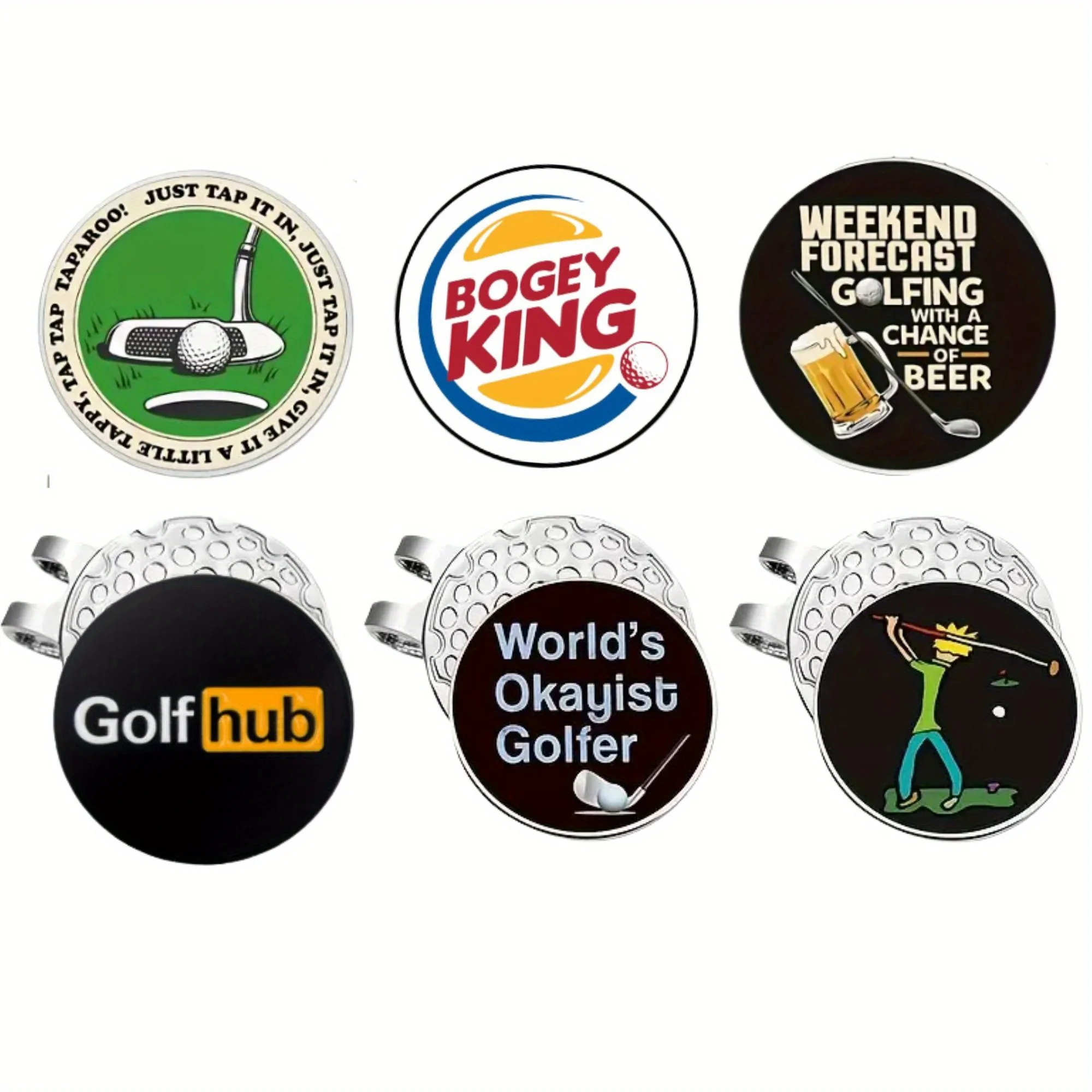 6 Stück langlebige Golfmarker mit 3 Stück magnetischen Hutklammern, langlebiges Eisen, verschiedene Farben, unverzichtbares Golfzubehör, perfekt Image