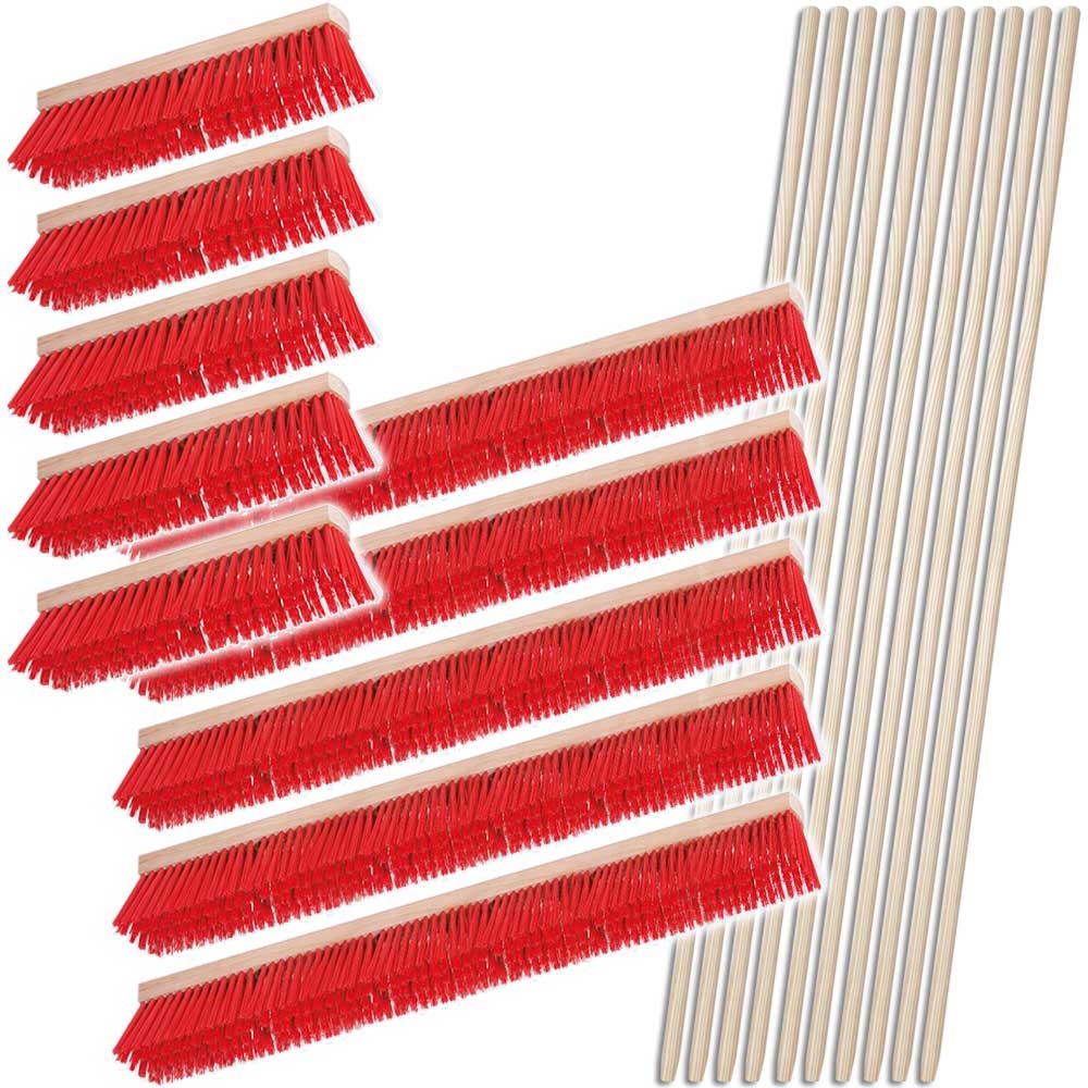 BRB Besen-Set, 10x Straßenbesen, Kunststoffborsten, 5X 400 mm, 5X 1.000 mm, 10x Sattelholz-Besenstiel Image
