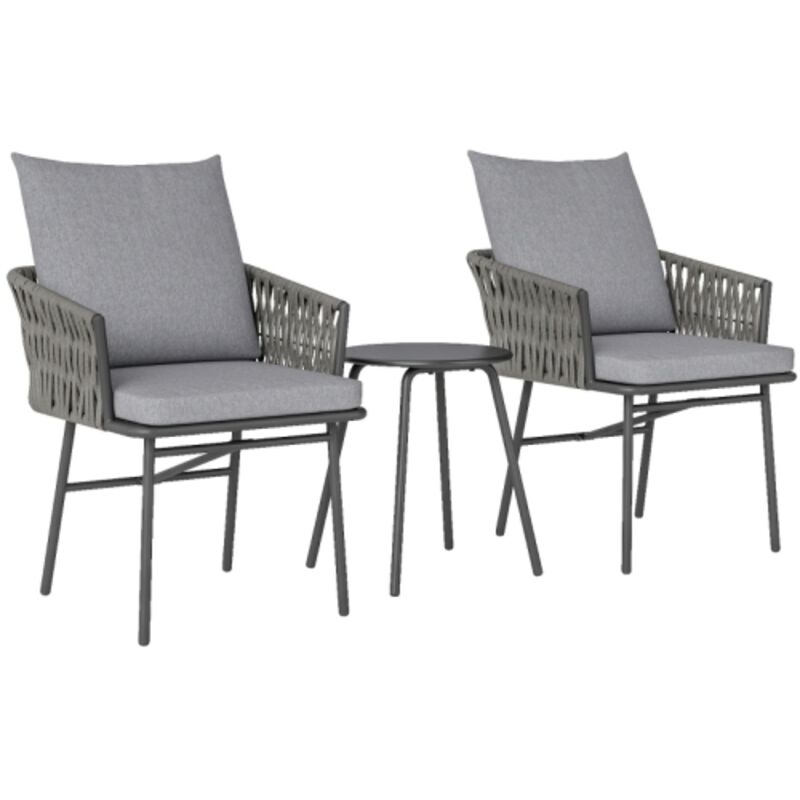 Set Da Bistrot In Rattan Composto Da 3 Pezzi, Con Sedute, Set Di Mobili Da Giardino Con 2 Sedie Da Giardino, Tavolino, Cuscini Sfoderabili, Set Di Mobili Da Balcone Per Giardino E Terrazzo, In Acciaio