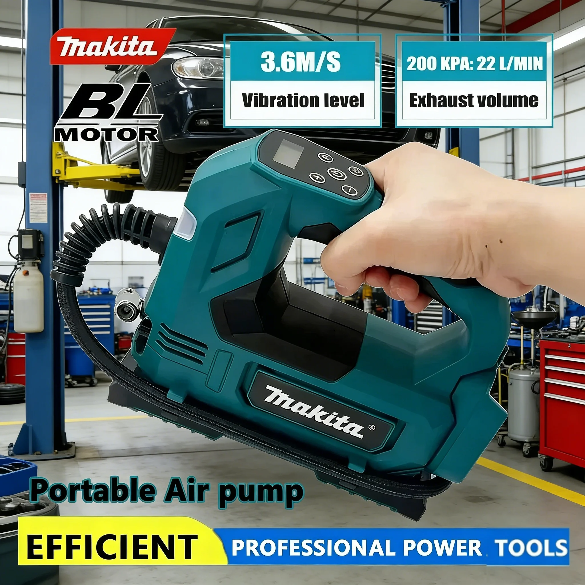 Makita Tragbarer Kabelloser Luftkompressor: Digitales Display für Autoreifen-Aufpumpen, Werkstattwerkzeuge & Heimanwendungen 18V Image