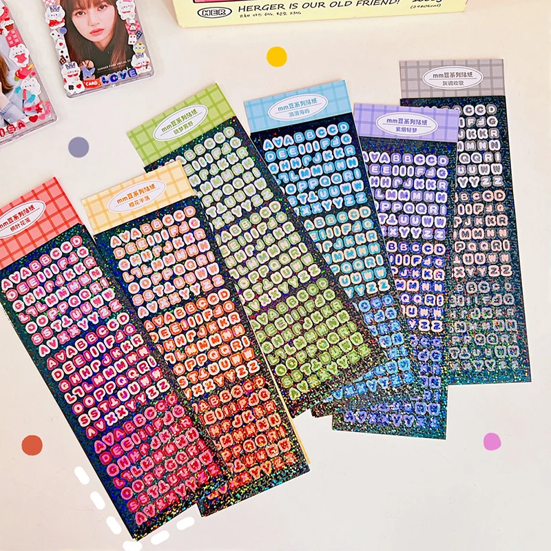 4 Blätter/Packung Laser Bling Brief Geschenk Alphabet Aufkleber Dekorieren Photocard Scrapbooking DIY Fotoalbum Schreibwaren Image
