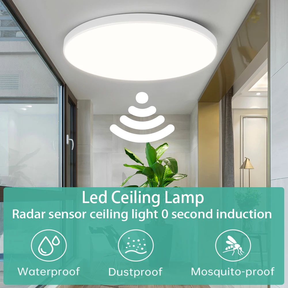 Radar-Bewegungsmelder, Deckenleuchte, Bewegungsmelder, moderne Deckenbeleuchtung für Flur, Garage, Treppe, Balkon, 20 W, 30 W, 220 V
