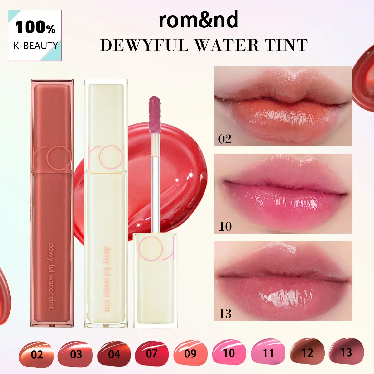 rom&nd DEWYFUL WATER TINT, Leichter Feuchtigkeitsspender, Transparenter Glanz, Lipgloss, Luxus-Make-up, Koreanische Kosmetik, K-Beauty, Koreanisches Make-up Image