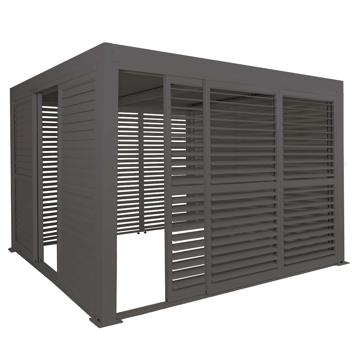 Proregal BERLINLODGE Alu Pergola | HxBxT 220x300x300cm | 6x Lamellenpaneel 6x Schiebetüren | 11cm-Gestell | Anthrazit | Pavillon Terrassenüberdachung Image
