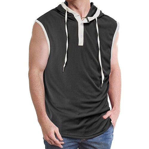 Herren Farbblock Workout-Tanktop Lauf-Tanktop Fitness-Tanktop Sommer Frühling Patchwork Knöpfe Ärmellos Schnelltrocknend Leicht Feuchtigkeitsableitend Fitnesstraining Aktives Training Übung Schwarz Image