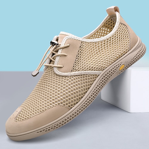 Beige, atmungsaktive Herren-Sneaker aus Mesh, leichte Schnürschuhe für Freizeit und Sport – ideal für Reisen, Alltag, Spaziergänge und Freizeit am Wochenende. Image