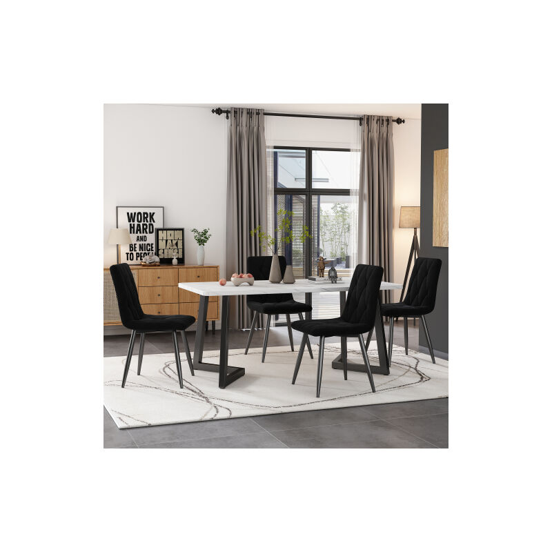 Sedia Per Sala Da Pranzo (4 Pezzi), Nera, Set Di 4 Sedie Imbottite, Sedia Design, Sedia Da Pranzo In Velluto Twill, Sedia Da Cucina Con Schienale, Seduta In Velluto, Struttura In Metallo, Gambe In Met