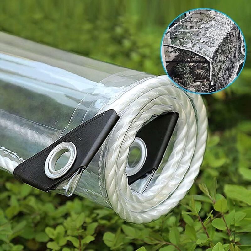 Telone Trasparente Per Esterni Con Occhielli, Telo In Plastica Pvc, Telo Impermeabile Trasparente, Telo Antistrappo E Antivento Per Piante, Tetto Di Serra(1,1 M X 2,9 M）