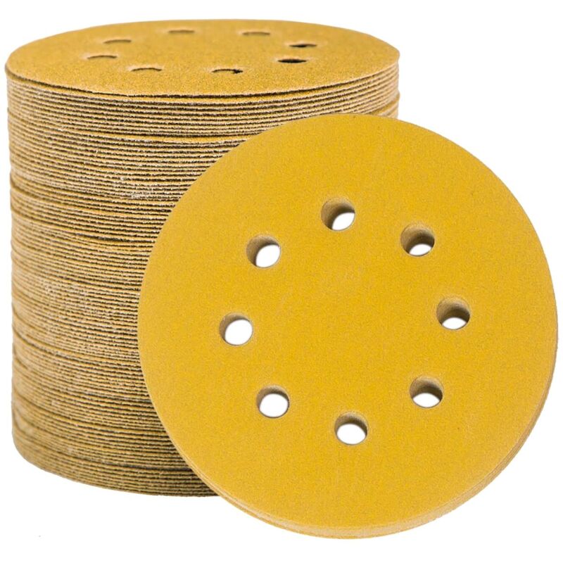 Dischi Abrasivi Carta Vetrata 125 Mm, 100 Dischi Abrasivi Levigatrice Tamponi Abrasivi Rotondi 8 Fori Grana 150 Per Levigatura, Lucidatura E Rimozione Della Ruggine