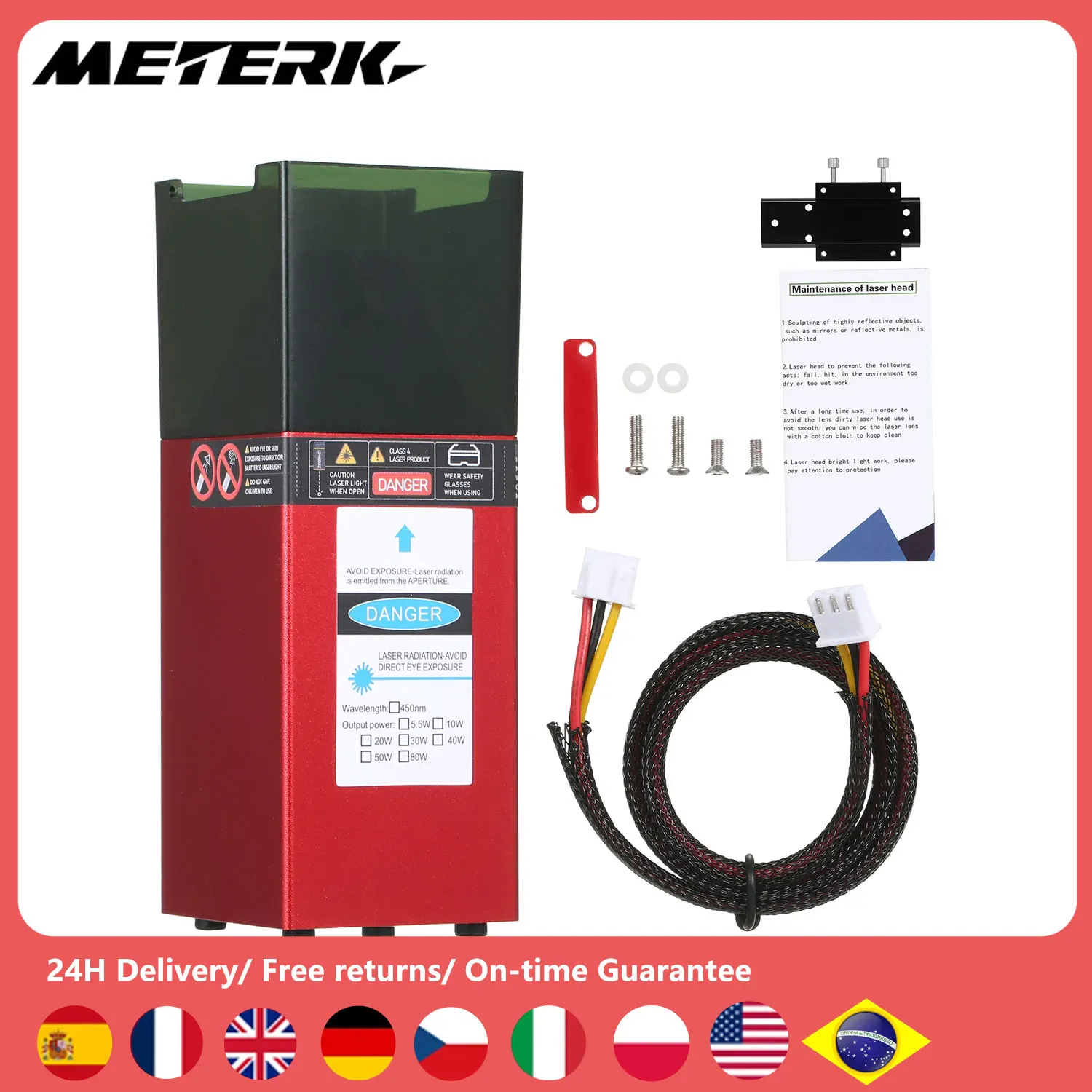 10W Lasermodul 450nm Gravur Laserkopf Einstellbare Brennweite Hochpräzise Gravur Kunststoff Leder für Schneidemaschine Image