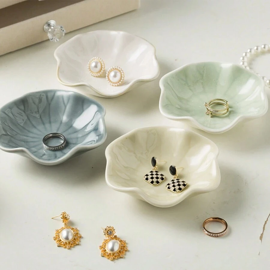 Exquisite Keramik Schmuck Tablett Elegante Lotus Blatt Geformt Halskette Ring Lagerung Schüssel Nordic Stil Ohrring Organizer für Frau