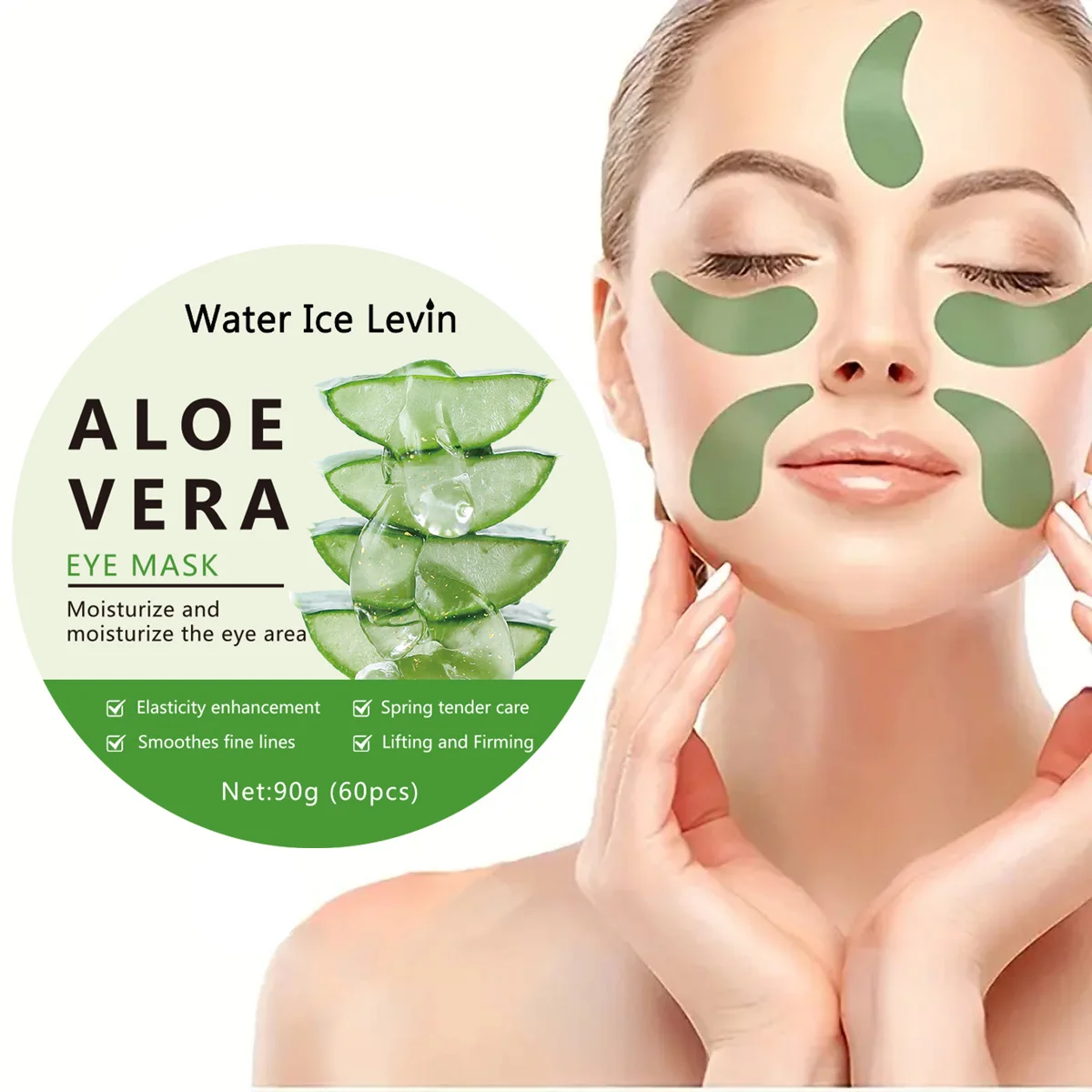 Beruhigende Augenmaske mit Aloe Vera-Kollagen, 60 Stück – Unisex, geeignet für alle Hauttypen, schwefelfreie Säure, feuchtigkeitsspendende Augenklappe mit Glycerin Image