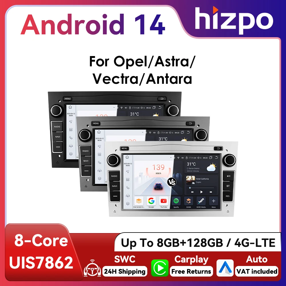 Hizpo 2Din 7-Zoll Android Auto Autoradio für Opel Astra H G J Zafira B Corsa D C Antara Vectra Vivaro GPS RDS DSP 4G BT CarPlay Image