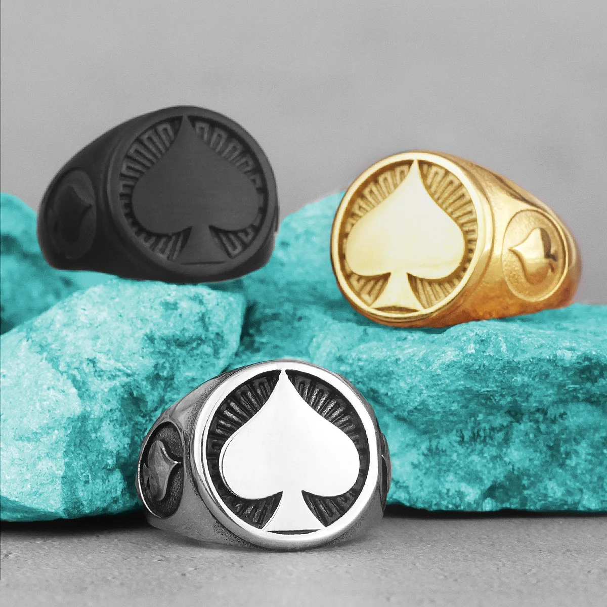 Poker Spades Viel Glück Edelstahl Herren Ringe Punk Hip Hop Einzigartig Für Männliche Freund Biker Schmuck Kreativität Geschenk Großhandel