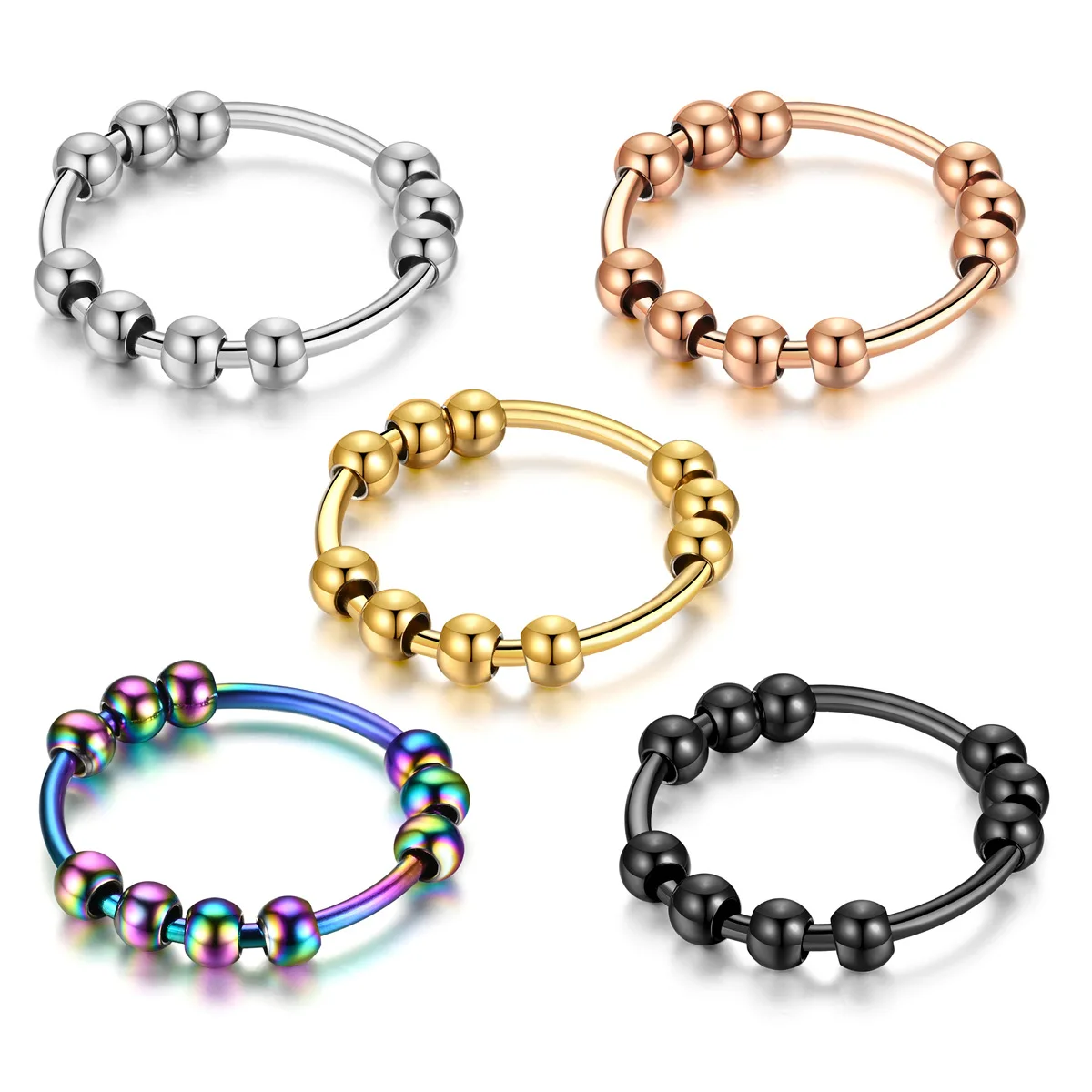 Neue Edelstahl perlen Angst ringe Stress abbau Zappel ringe für Frauen Männer ins einfache Stil Modeschmuck Geschenke Trend Image